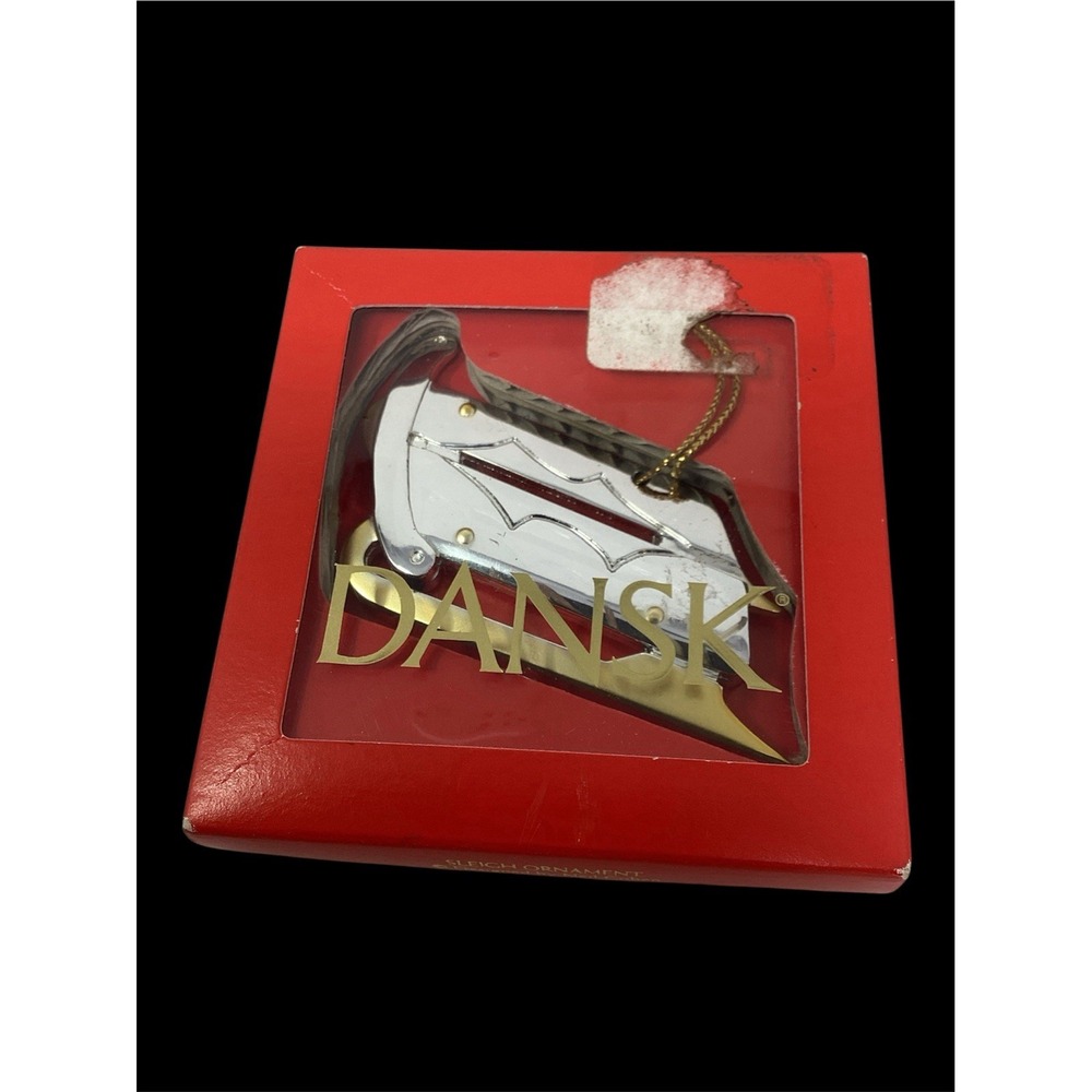 Dansk Sleigh Christmas Ornament Designed by Neil Cohen Silver & Gold Orig. Box